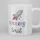 Schulkind 2024 Rakete Tasse Personalisiert mit Wunschnamen Kindertasse mit Namen zur Einschulung kleinebuchstaben