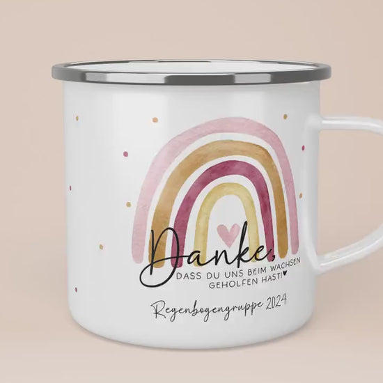 Danke das du uns beim Wachsen geholfen hast Emaille Tasse - Regenbogen Abschiedsgeschenk für Erzieherin Geschenk Abschiedsgeschenk Lehrerin