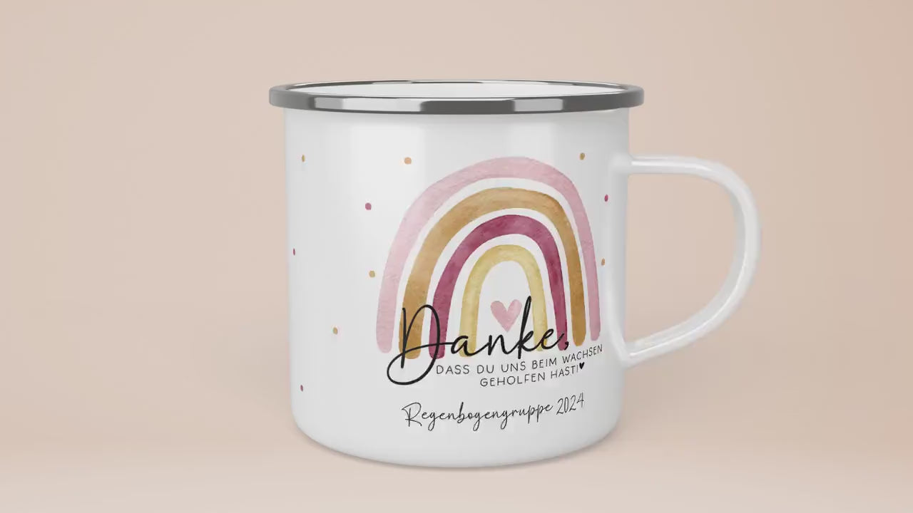 Danke das du uns beim Wachsen geholfen hast Emaille Tasse - Regenbogen Abschiedsgeschenk für Erzieherin Geschenk Abschiedsgeschenk Lehrerin