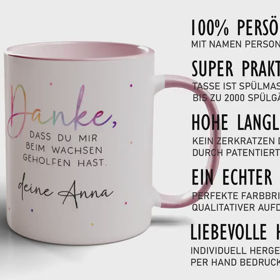 Personalisierte Tasse - Danke dass du mir beim wachsen geholfen hast - Erzieherin Tasse - Tasse Erzieherin Abschied - Wunschnamen - Geschenk