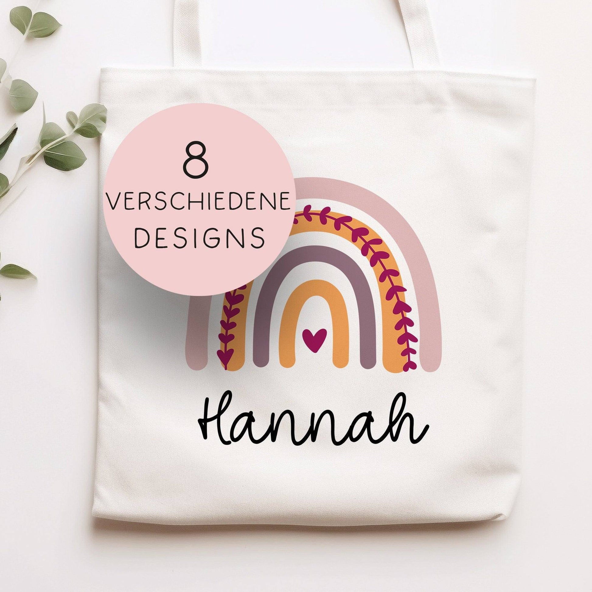 Regenbogen Stofftasche Tasche Kinder-Beutel mit Namen als Sporttasche, Wechselwäsche, Tragetasche - Kita, Schule & Kindergarten  kleinebuchstaben   