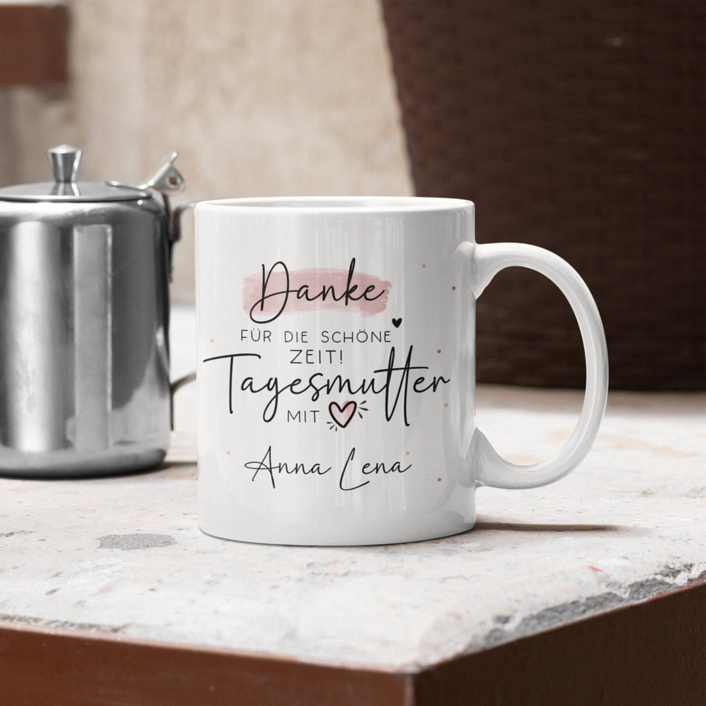 Tagesmutter personalisierte Tasse Abschied "Danke für die Schöne Zeit" Tagesmutter mit Herz - Geschenk zum Abschied, Erzieherin  kleinebuchstaben   