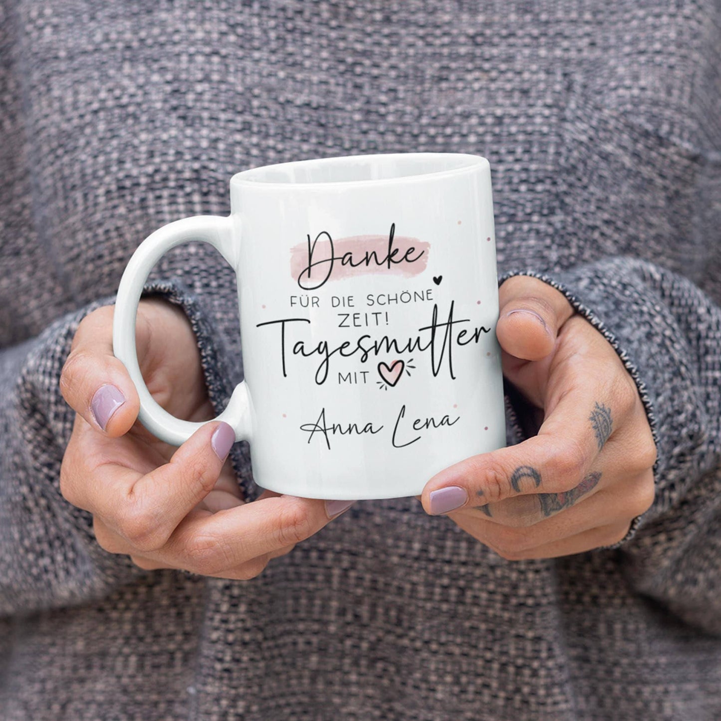 Tagesmutter personalisierte Tasse Abschied "Danke für die Schöne Zeit" Tagesmutter mit Herz - Geschenk zum Abschied, Erzieherin  kleinebuchstaben   