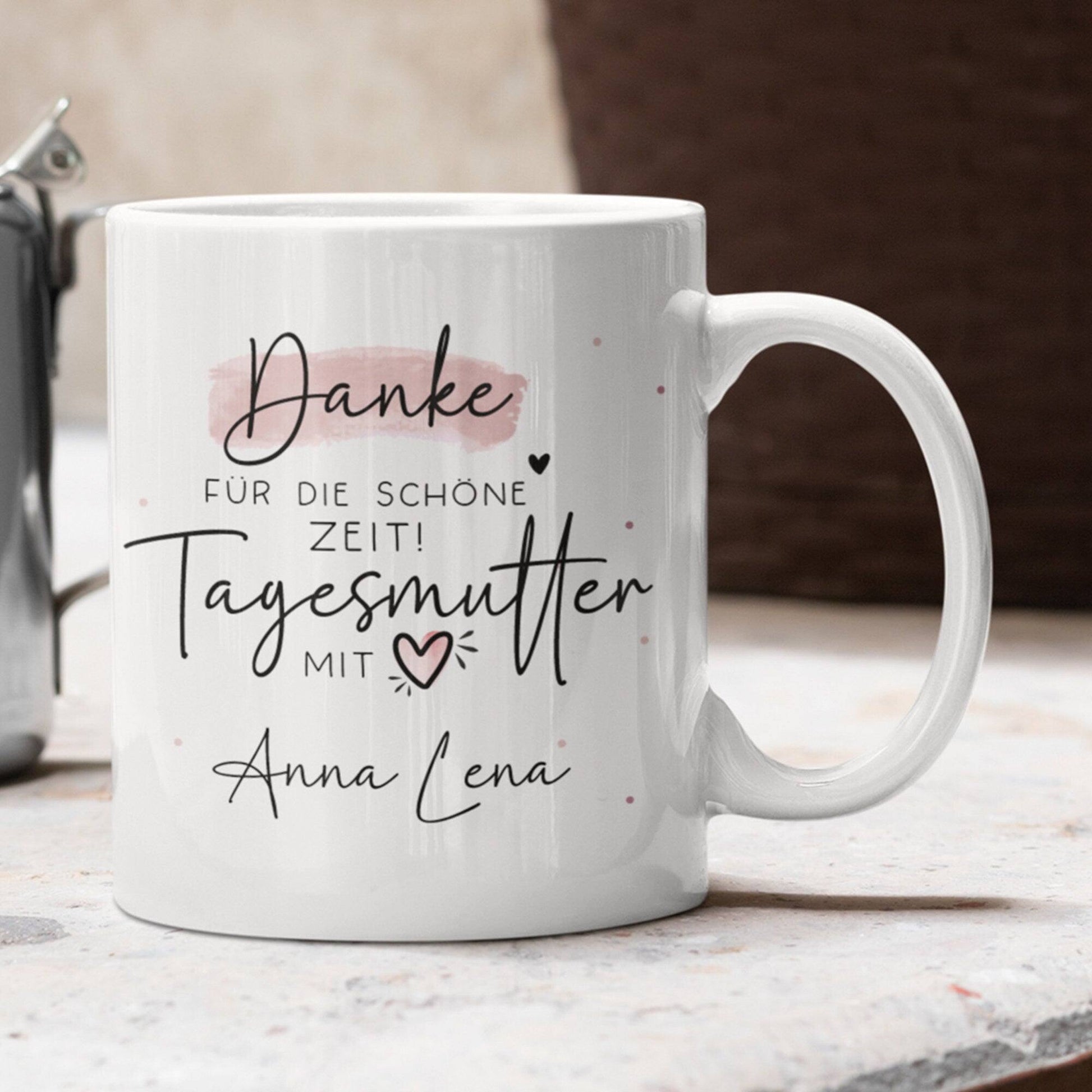 Tagesmutter personalisierte Tasse Abschied "Danke für die Schöne Zeit" Tagesmutter mit Herz - Geschenk zum Abschied, Erzieherin  kleinebuchstaben   