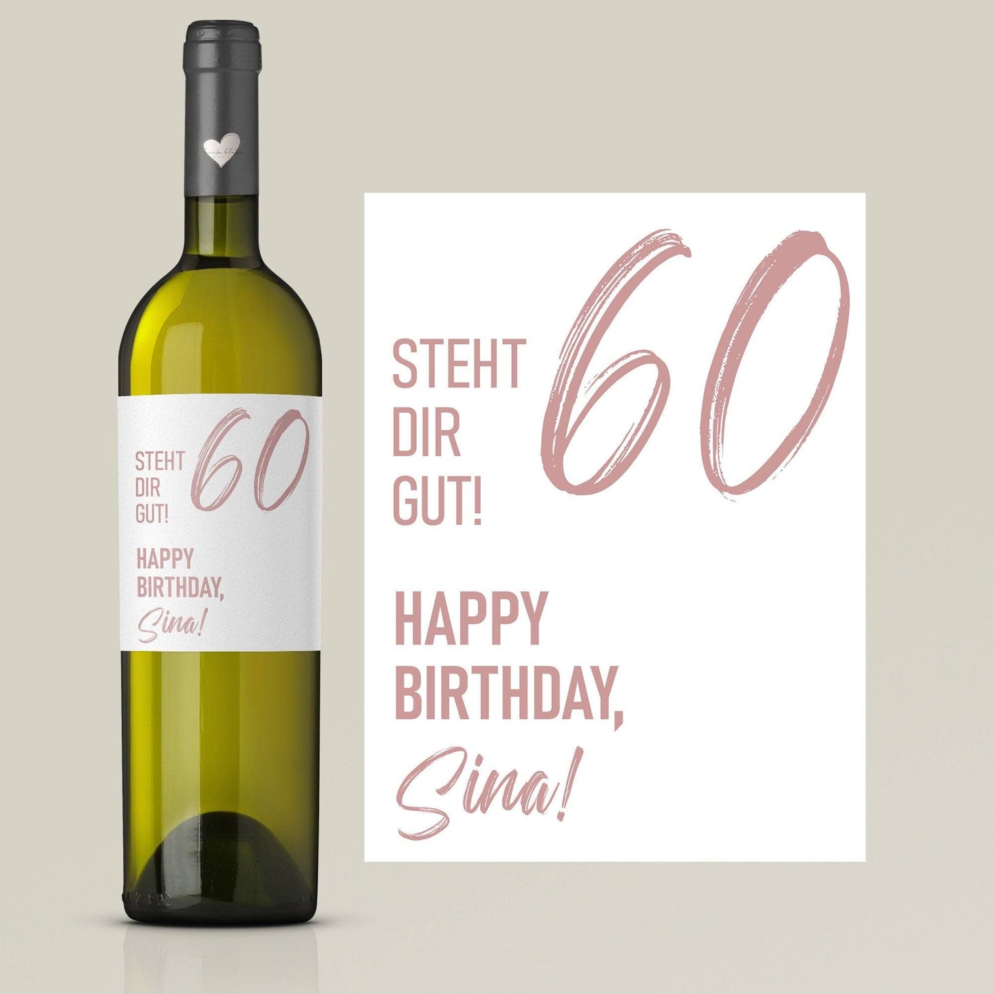 Weinetikett runder Geburtstag 20 30 40 50 60, Flaschenetikett für Weinflaschen, ideales Geschenk für Weinliebhaber - Rosa  kleinebuchstaben   