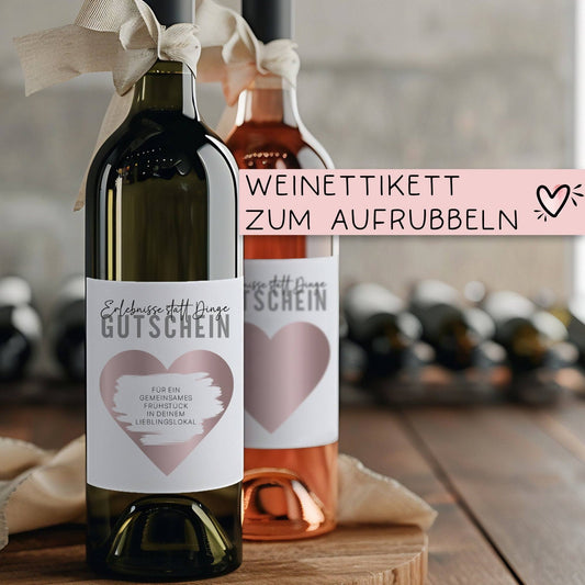 Weinflaschen-Etikett  | Erlebnisse statt Dinge Gutschein | Personalisiertes Wein Flaschen Etikett | Rubbellos Weinetikett Weihnachten  kleinebuchstaben   